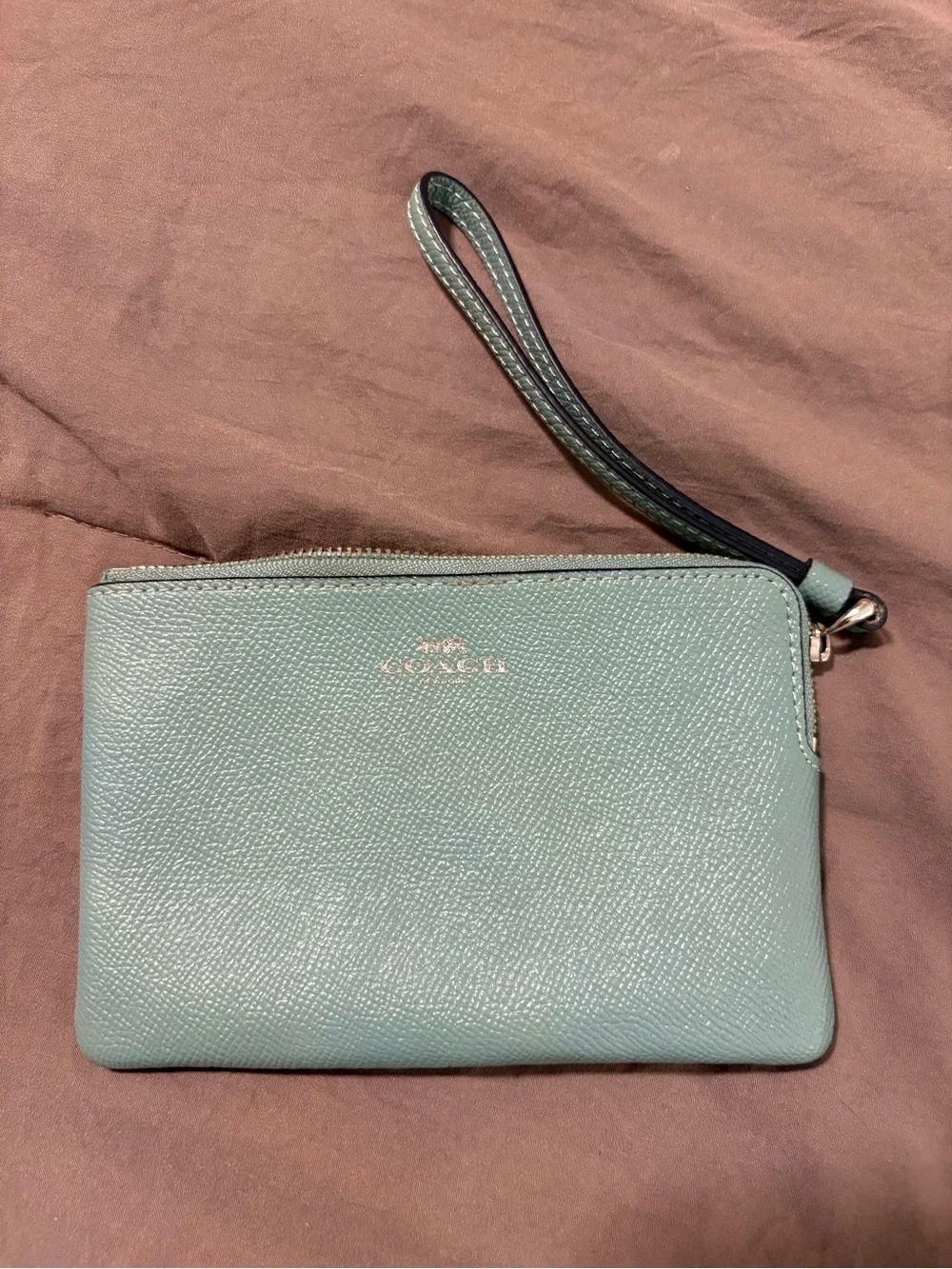COACH Mint Green/light blue Pebbled Leather Wristlet